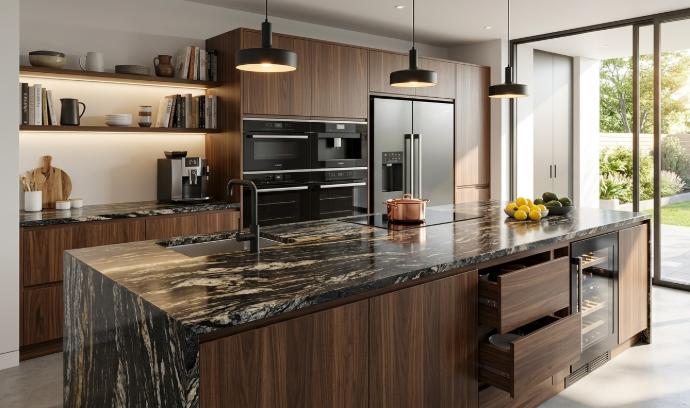 Titanium granite kitchen countertop on large island