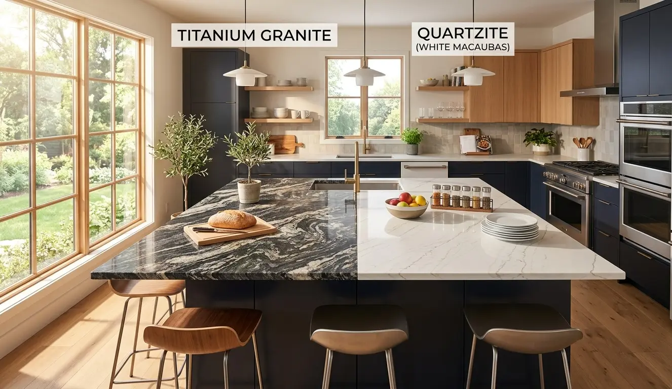 Side-by-side comparison of Titanium Granite and quartzite
