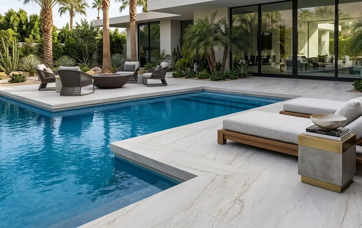 Mont blanc quartzite slab on swimming pool