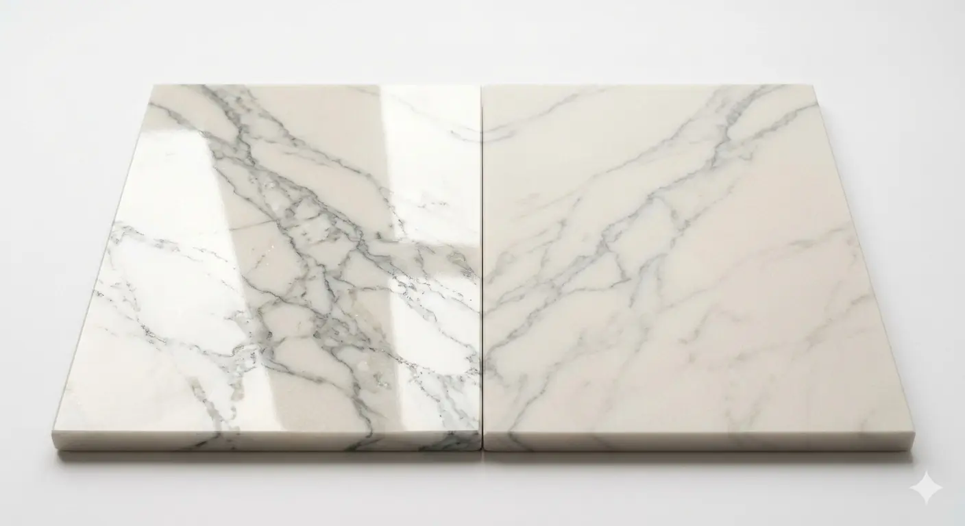 Zermatt Quartzite Accent Wall polished and honed finish samples with natural stone veining visible