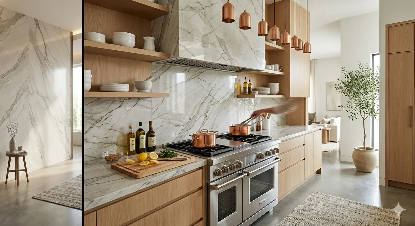 Zermatt quartzite on kitchen backsplash