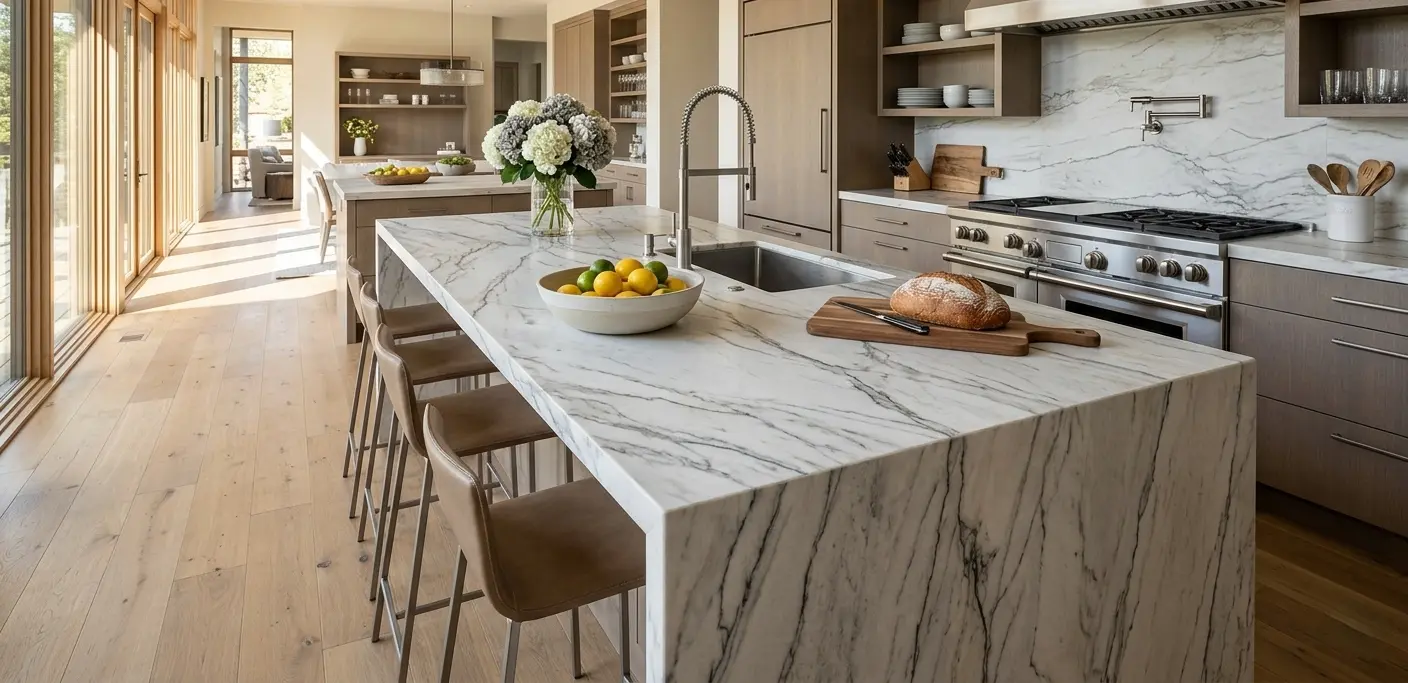 Zermatt quartzite kitchen island