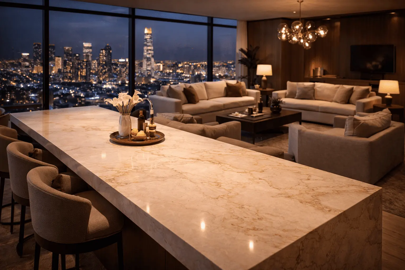 Marble cream countertop in living room