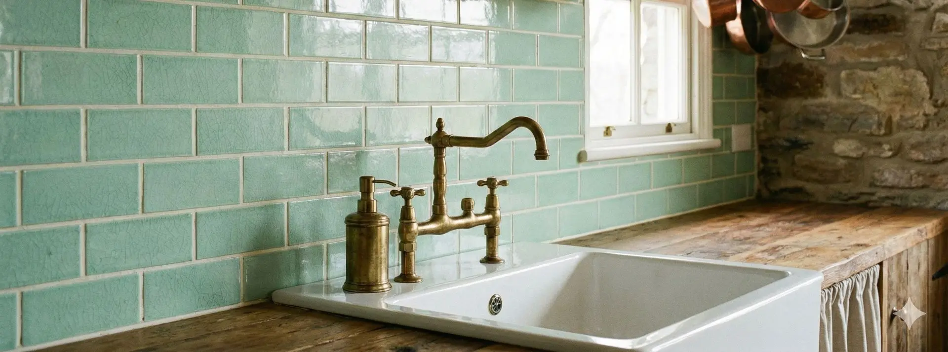 Green subway tile backsplash showing the practical appeal of subway tiles
