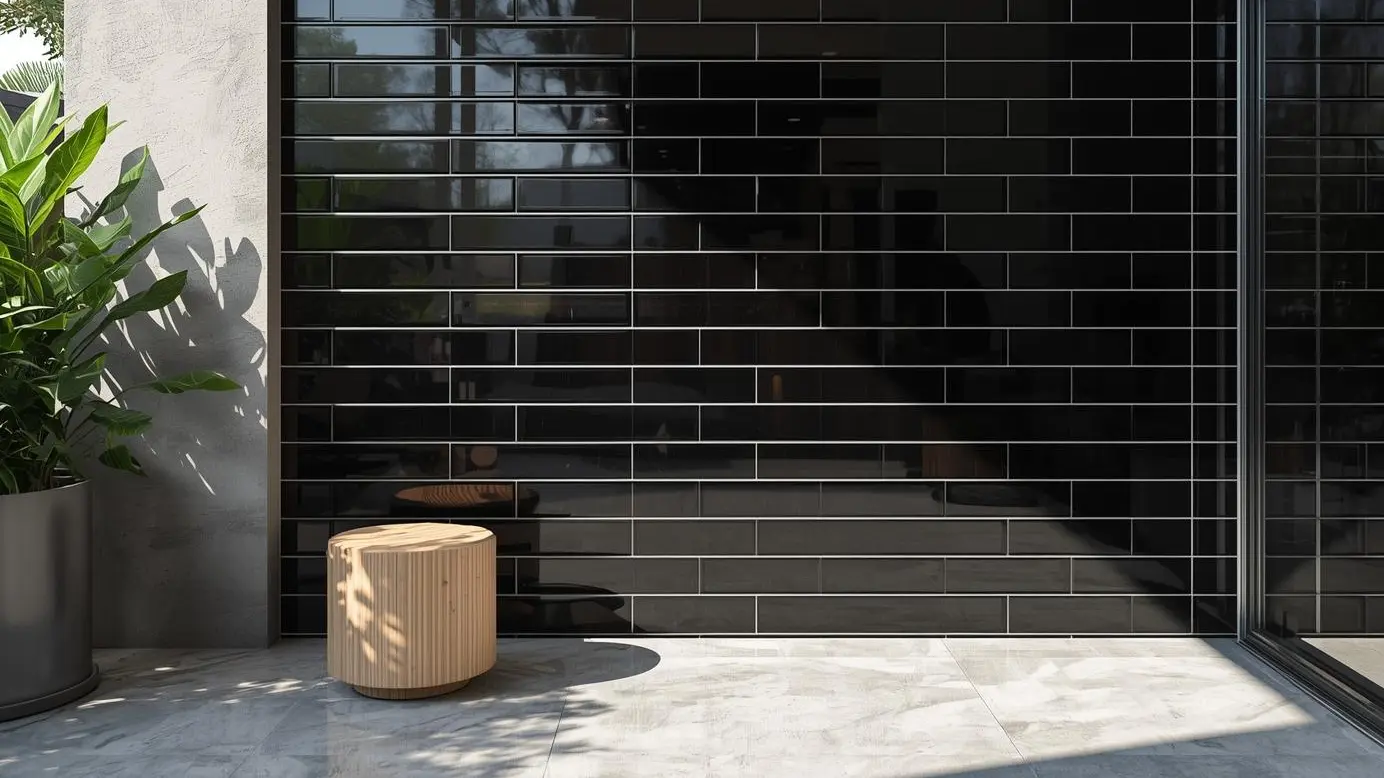 Black subway tile wall with a clean modern installation