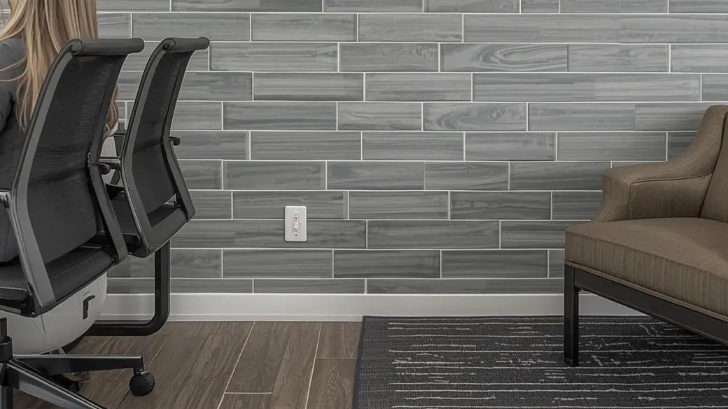 Gray subway tile wall in a modern office space