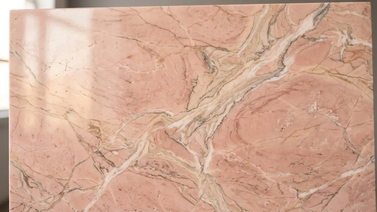 Pink Marble polished slab surface showing warm pink base and natural organic veining detail