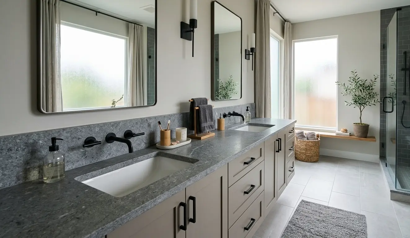 Honed steel gray granite bathroom vanity countertop