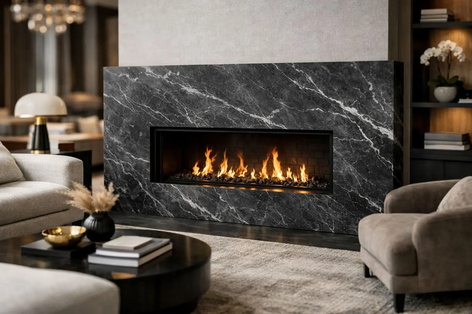 Graphite marble fireplace surround