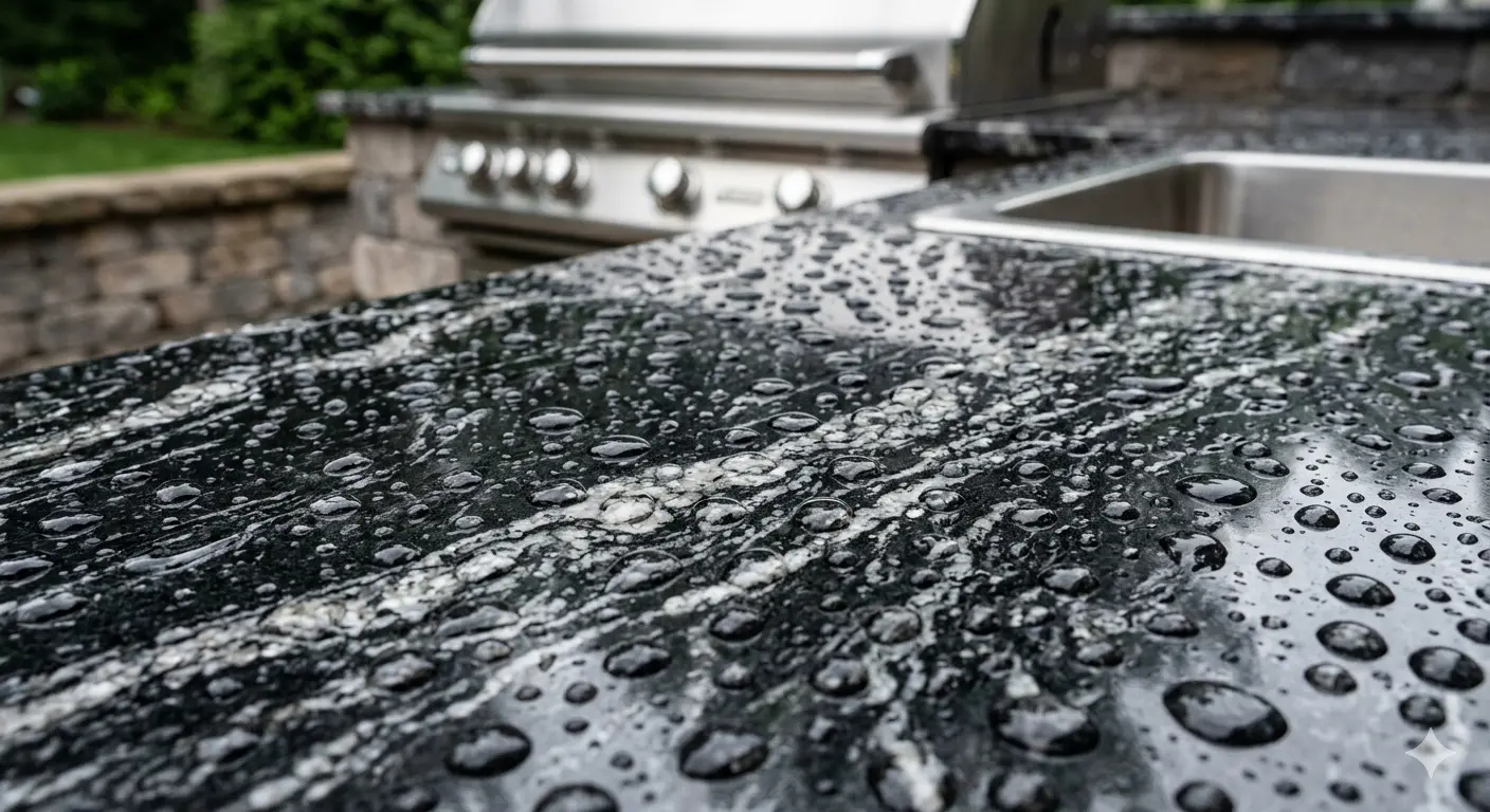 Titanium granite outdoor kitchen surface